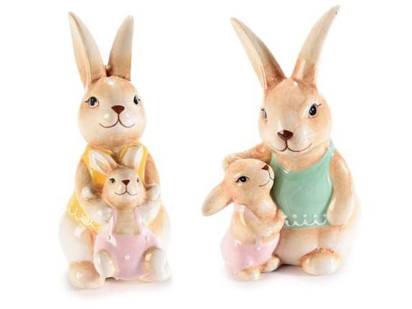 Keramik Hase m. Baby 14,5cm 2fach